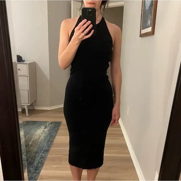 A.L.C. Black Ribbed Knit Midi Tank Dress MEDIUM Bodycon Racerback Designer $285 - Picture 9 of 9